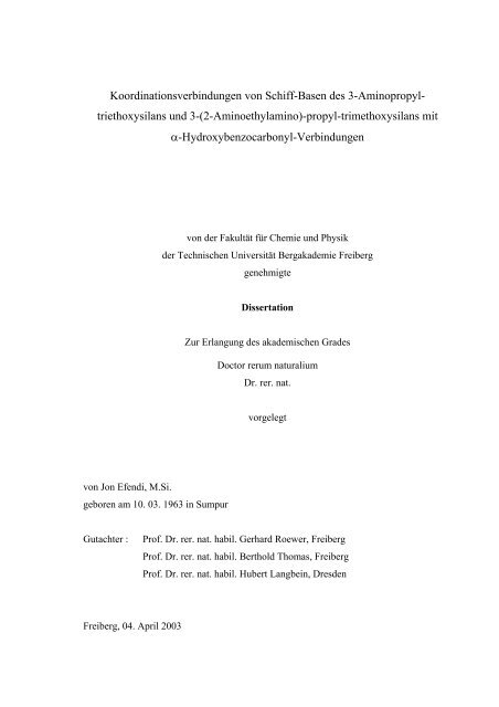 Koordinationsverbindungen von Schiff-Basen des 3-Aminopropyl ...