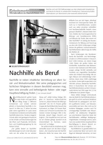 "Nachhilfe als Beruf" - 817 kB - WiLa-Arbeitsmarkt