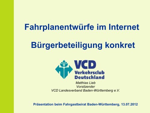 Fahrgastbeirat BW - Fahrplanentwürfe im Internet