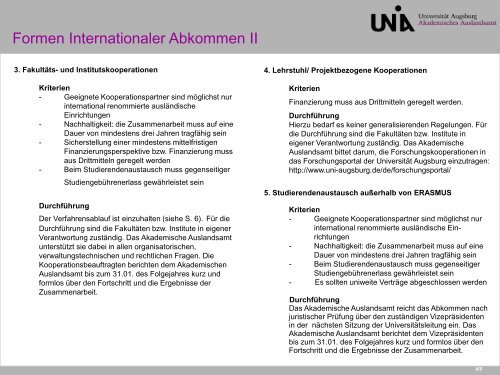 Anbahnung Internationaler Beziehungen an der Universität Augsburg