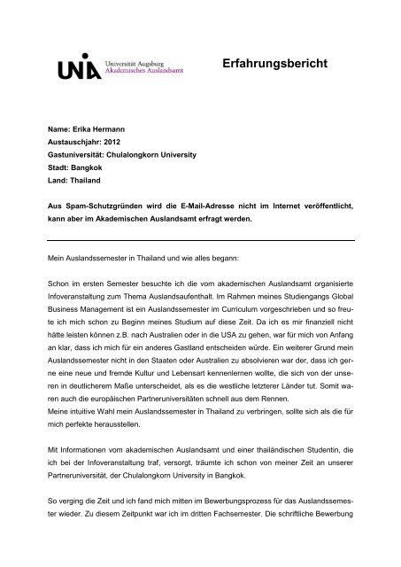 Erfahrungsbericht - AAA - Universität Augsburg