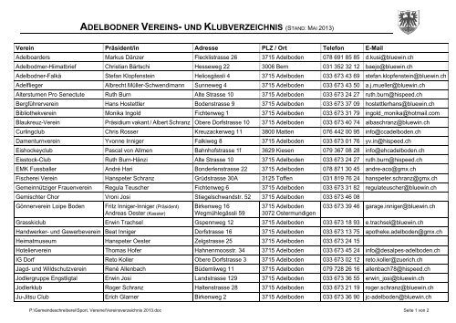 Adelbodner Vereins- und Klubverzeichnis (Mai 2013) - Adelboden