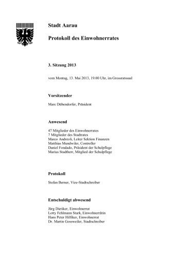 Protokoll Einwohnerrat vom 13. Mai 2013 [PDF, 323 KB] - Aarau