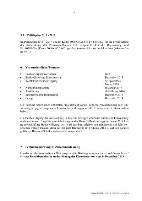 Einwohnerrats-Botschaft Baukredit Aufstockung ... - Aarau