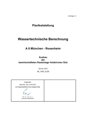 Wassertechnische Berechnung - Autobahndirektion Südbayern