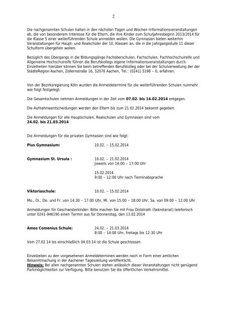 Informationsveranstaltungen an den Hauptschulen ... - Stadt Aachen