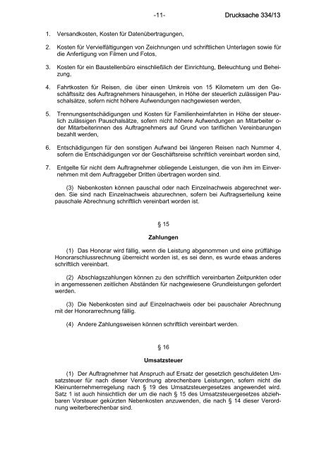 Bundesrats-Drucksache 334/13 zur HOAI 2013 vom 25.4.2013 mit ...