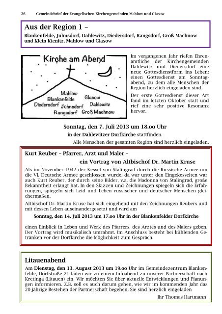 Gemeindebrief der KG Mahlow und Glasow Juni ... - 15831 Mahlow