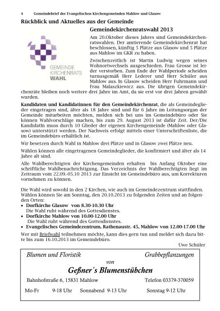 Gemeindebrief der KG Mahlow und Glasow Juni ... - 15831 Mahlow