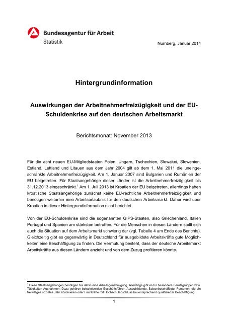 Hintergrundinformation - Statistik der Bundesagentur für Arbeit