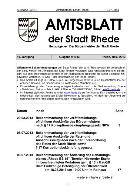 Amtsblatt Ausgabe 09-2013 - Stadt Rhede