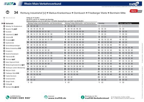 34 Richtung Rebstockbad Rödelheim Bahnhof Industriehof ... - traffiQ