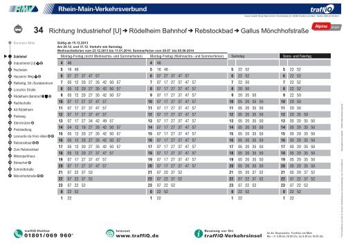 34 Richtung Rebstockbad Rödelheim Bahnhof Industriehof ... - traffiQ