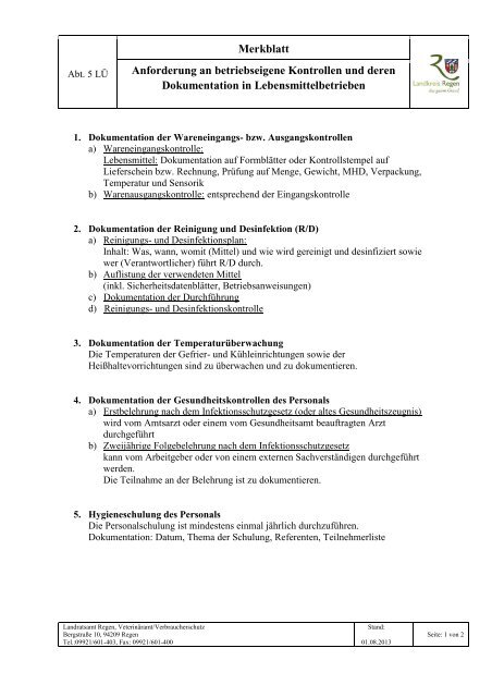 Anforderung an betriebseigene Kontrollen und ...