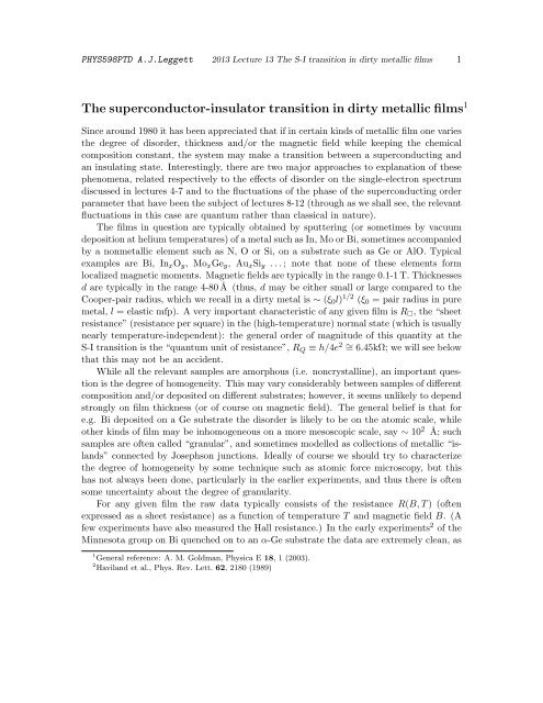 The superconductor-insulator transition in dirty metallic films1