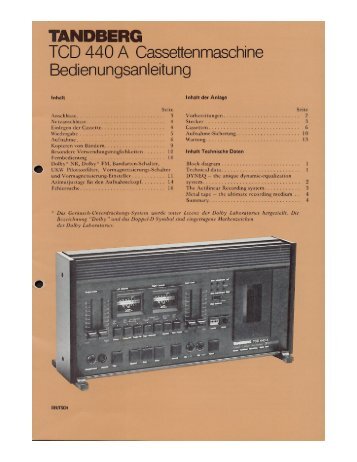 Page 1 TANDBERG TCD 440 A Caesettenrnaeenine ...