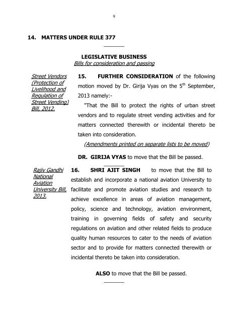 LOK SABHA ______ REVISED LIST OF BUSINESS * Friday ...