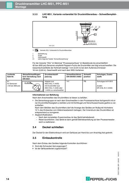 Drucktransmitter LHC-M51, PPC-M51 - Pepperl+Fuchs