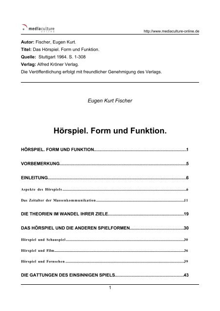 Hörspiel. Form und Funktion.