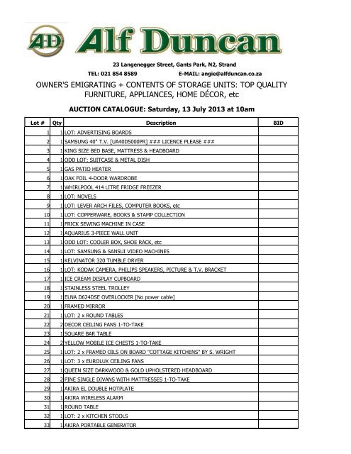 Alf Duncan Auction Catalogue Saturday 13 July 2013 at 10am