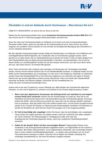 Ölschäden in und am Gebäude durch Hochwasser - R+V Maklerportal