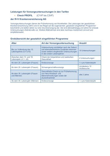 Übersicht Vorsorgeuntersuchungen Check PROFIL - R+V Maklerportal