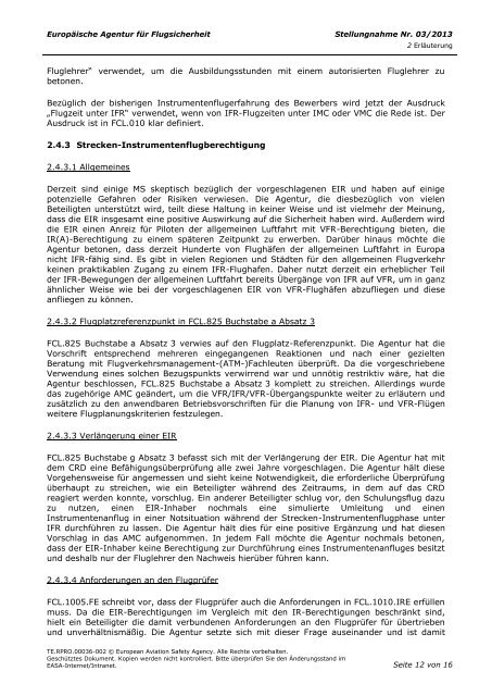 Stellungnahme Nr. 03/2013 ... - EASA - Europa