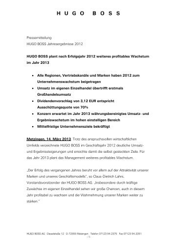 Jahresergebnisse 2012 - HUGO BOSS AG