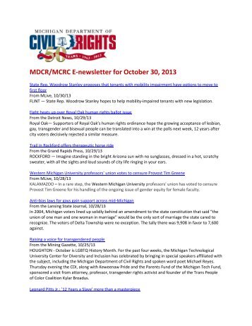 MDCR/MCRC E-newsletter for October 30, 2013 - State of Michigan