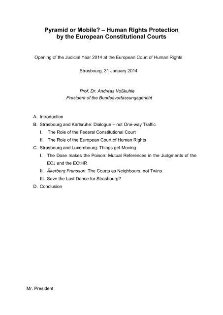 Speech by Andreas Voßkuhle - European Court of Human Rights