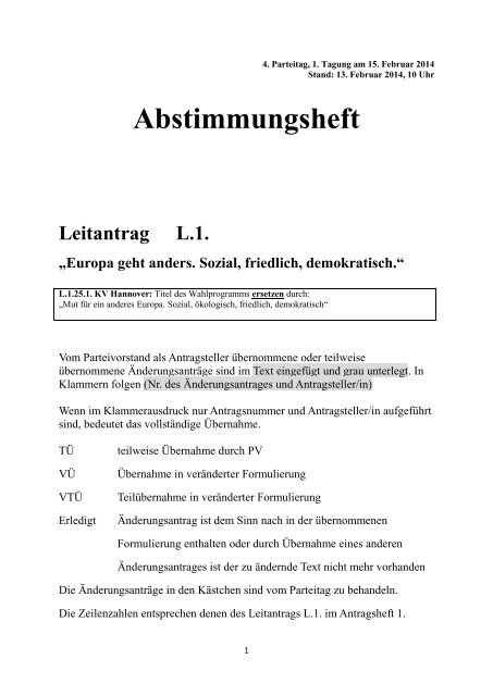 Abstimmungsheft Leitantrag L.1. - Die Linke