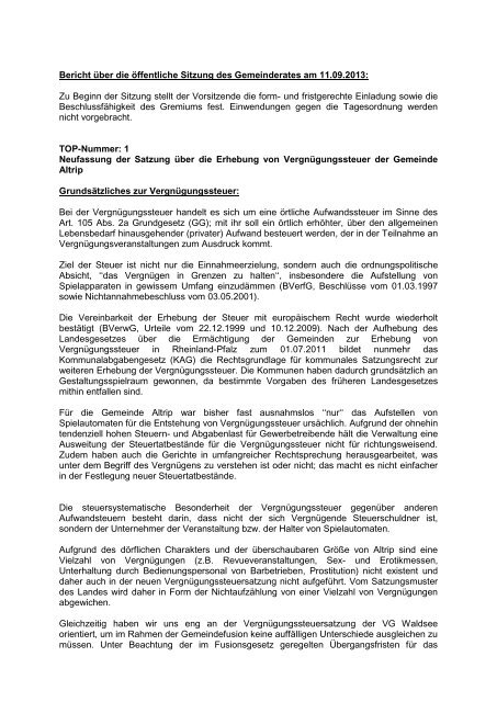 öffentliche Sitzung des Gemeinderates am 11.09.2013 - Altrip