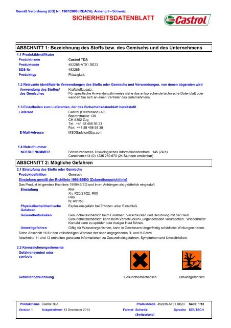 SICHERHEITSDATENBLATT - BP