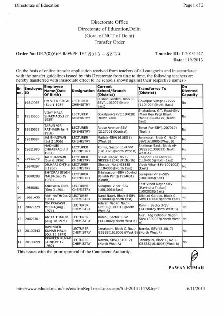 Transfer Order Or - Directorate of Education