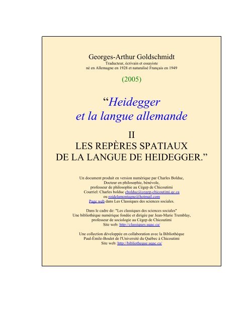 HEIDEGGER ET LA LANGUE ALLEMANDE - Les Classiques des ...