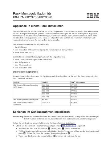 Rack-Montageleitfaden für IBM PN 68Y9708/60Y0328