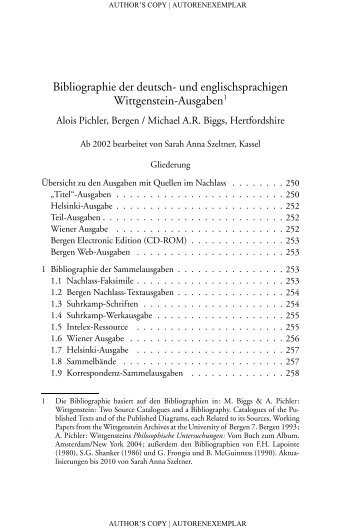 Bibliographie der deutsch- und englischsprachigen Wittgenstein ...