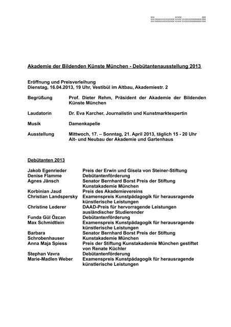 Weitere Informationen zu den einzelnen Künstlern - Akademie der ...