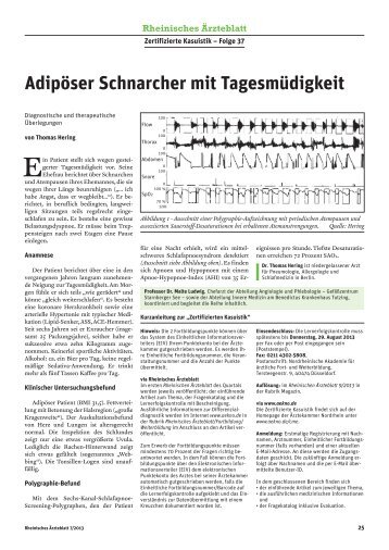 Adipöser Schnarcher mit Tagesmüdigkeit - Ärztekammer Nordrhein