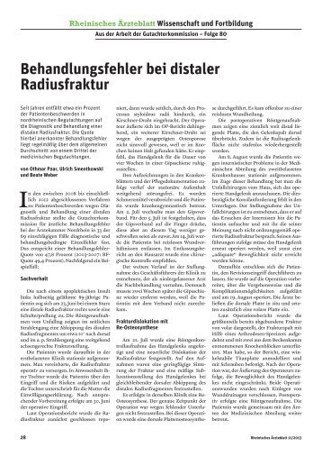 Behandlungsfehler bei distaler Radiusfraktur - Ärztekammer Nordrhein