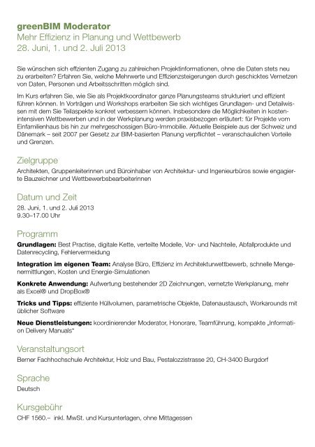 greenBIM Moderator - AHB - Berner Fachhochschule