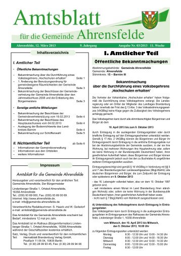 I. Amtlicher Teil - Gemeinde Ahrensfelde