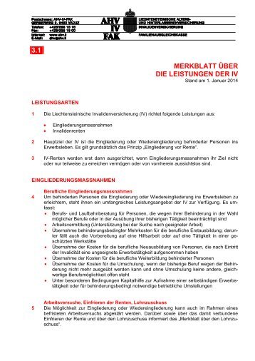 3.1 Merkblatt über die Leistungen der IV - AHV-IV-FAK Liechtenstein