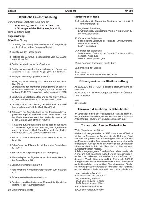 Ausgabe 591 vom 29.11.2013 - Stadt Aken (Elbe)