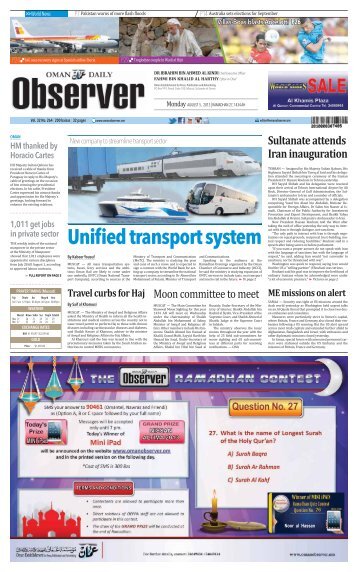Unified transport system - Oman Daily Observer