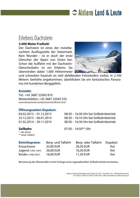 Dachstein mit Skywalk & Eispalast - Aldiana