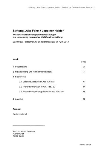 Bericht von Prof. Dr. Martin Guericke - Stiftung Alte Fahrt - Leppiner ...