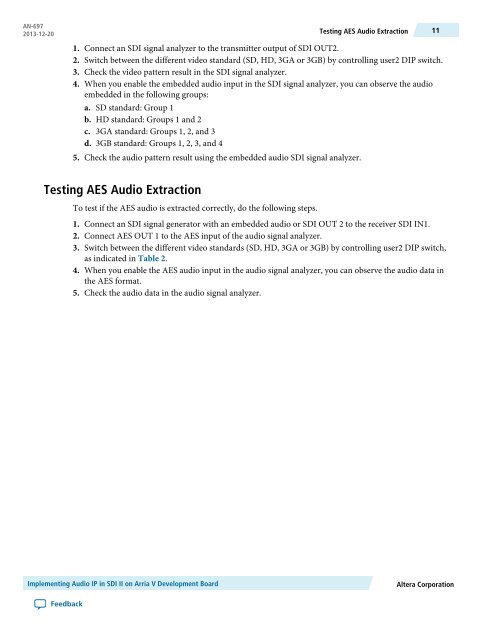 Implementing Audio IP in SDI II on Arria V Development Board - Altera