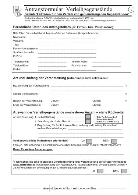 Antrag auf Verleihgegenstände - Ansfelden