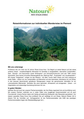 Reiseinformationen zur individuellen Wanderreise im Piemont